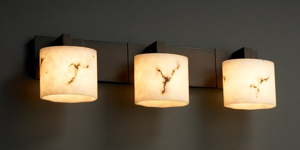 Éclairage modulaire pour meuble-lavabo 3 lumières LumenAria, Carré avec rebord plat, Bronze foncé