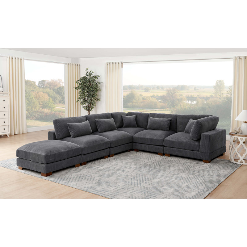 Canapé modulaire Moonwallow, Velours côtelé gris foncé