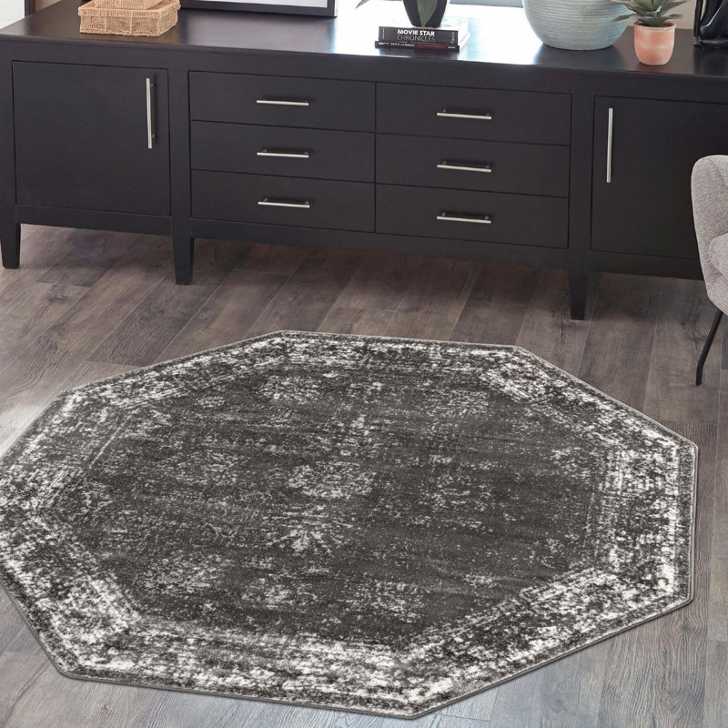 Tapis à motifs floraux Brandt, Non, Dark Grey, Octogone 4'1" x 4'1"