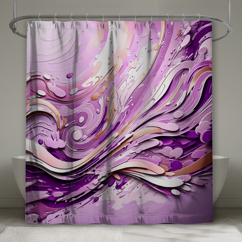 Rideaux de douche mauves à motif abstrait tourbillon mauve, L 70 po x H 93 po