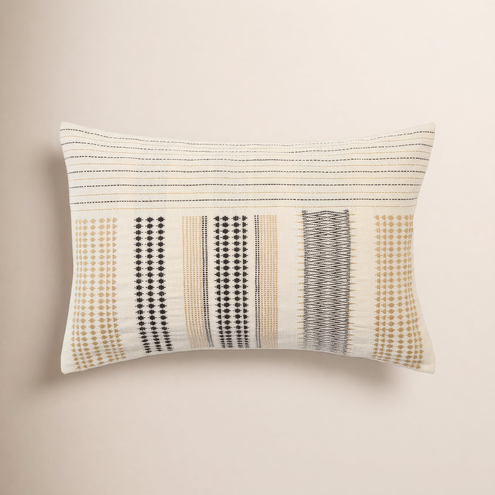 Saliou Tribal Rectangular Cotton Pillow, Pillow Cover Only - No Insert, Cream