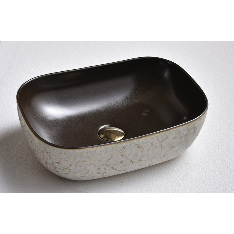 Lavabo de salle de bain vasque rectangulaire en porcelaine vitreuse brun naturel / brun expresso