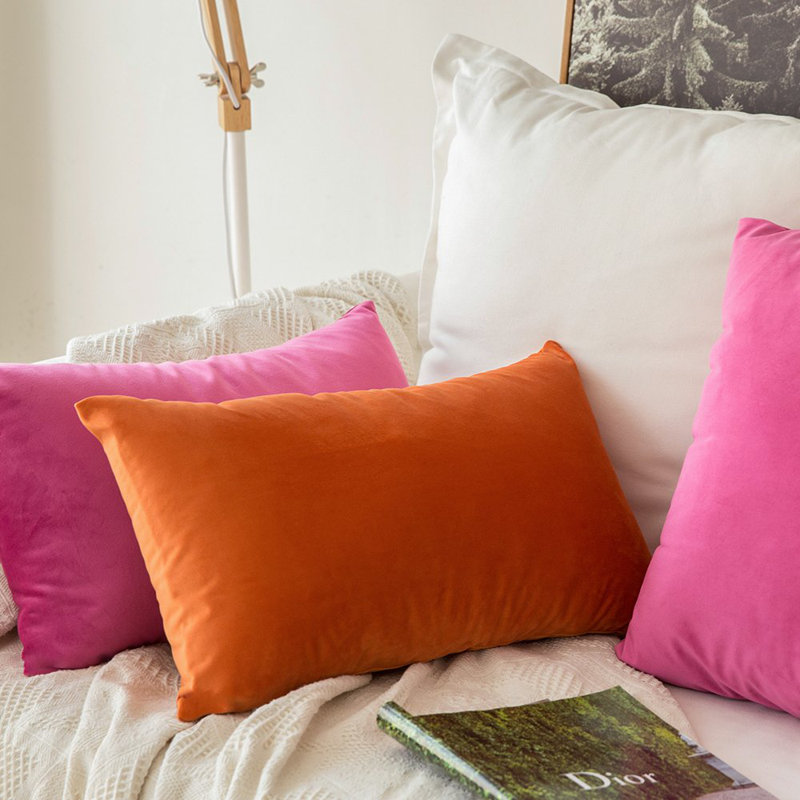Housse de coussin en velours uni, Orange, H 12 po x l 20 po