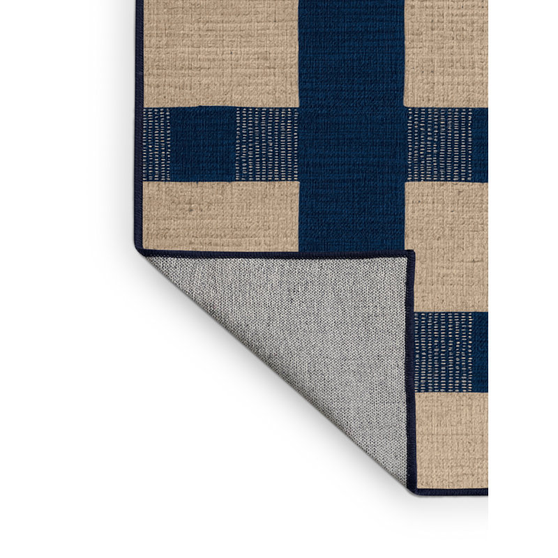 Machine Washable Checkered Blue Area Rug, Round 5'