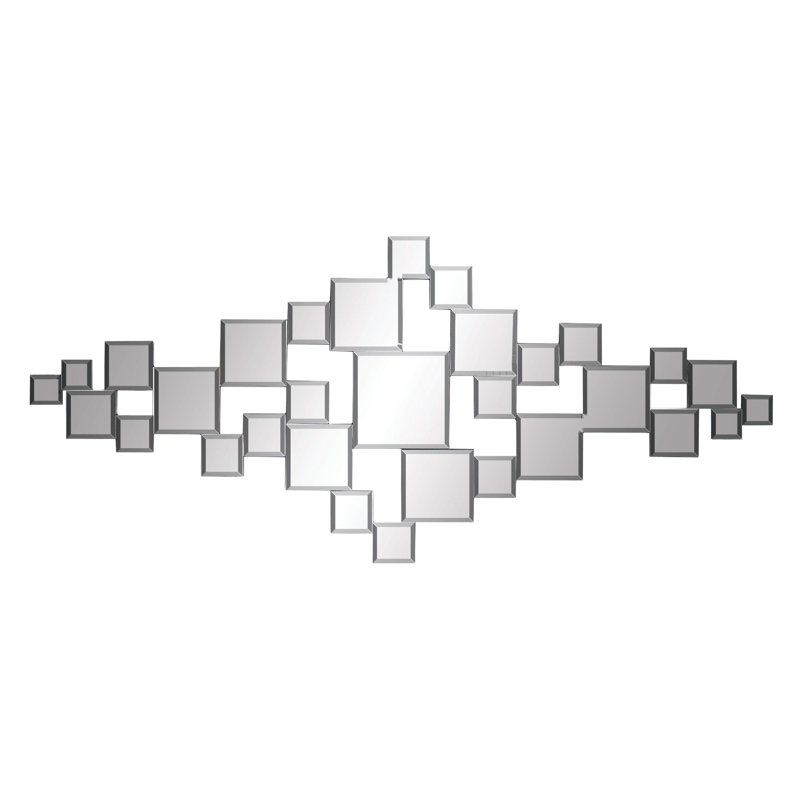 Silver Geometric Frameless Wall Mirror with Cut Out Design