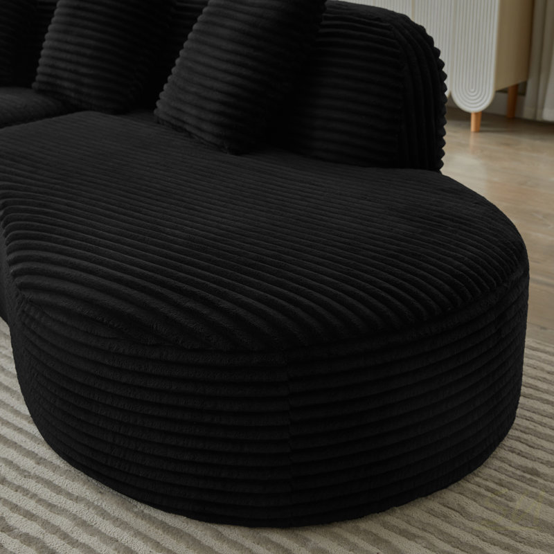 Canapé modulaire rembourré en velours côtelé avec coussins Jeenarine, Velours côtelé noir
