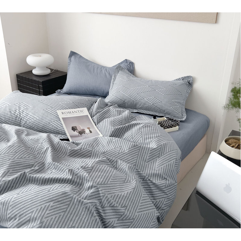 Ensemble d'édredon réversible 100% coton Kang, Édredon pour grand lit + 2 taies décoratives
