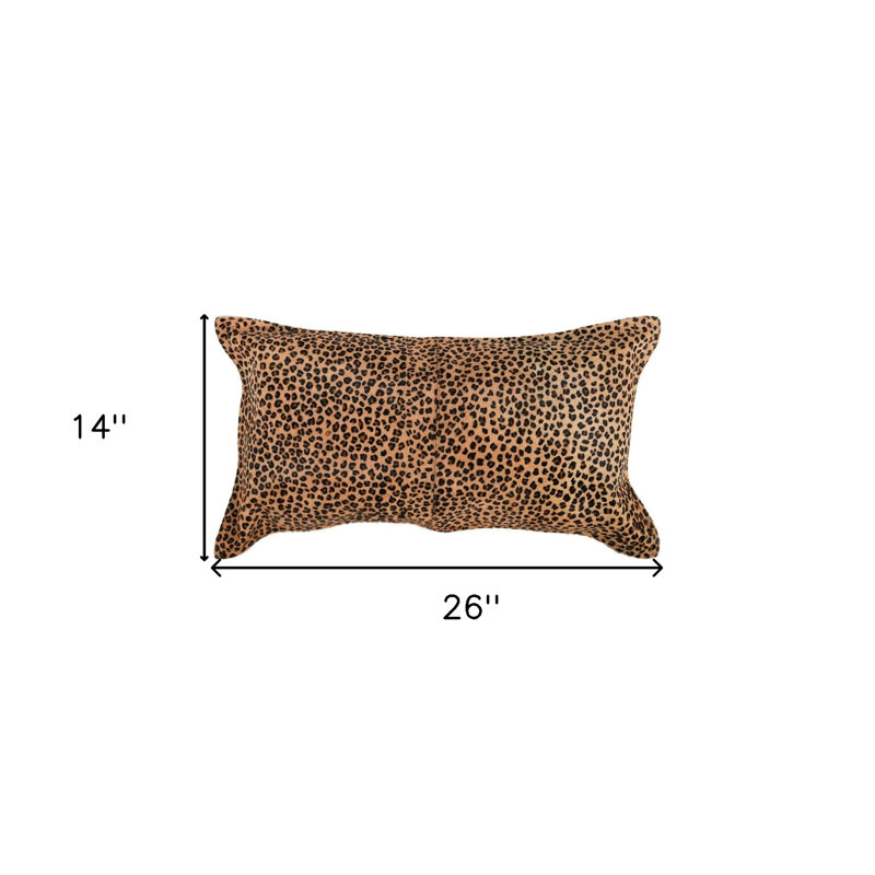 Camel and Black Genuine Cowhide Leopard Print Throw Pillow