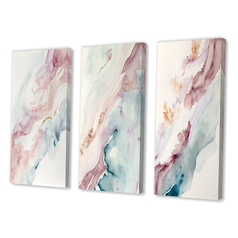 " Sudden Solitude In Elevated Blush " 3 - Pieces, Wrapped Canvas, 40" H x 60" W