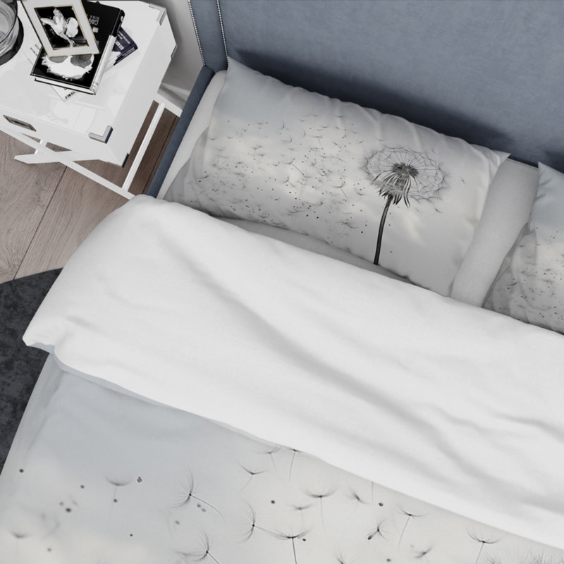 Minimalims Dandelion Natures Fragility II - Floral Duvet Cover Set, Queen Duvet Cover + 2 Standard Shams