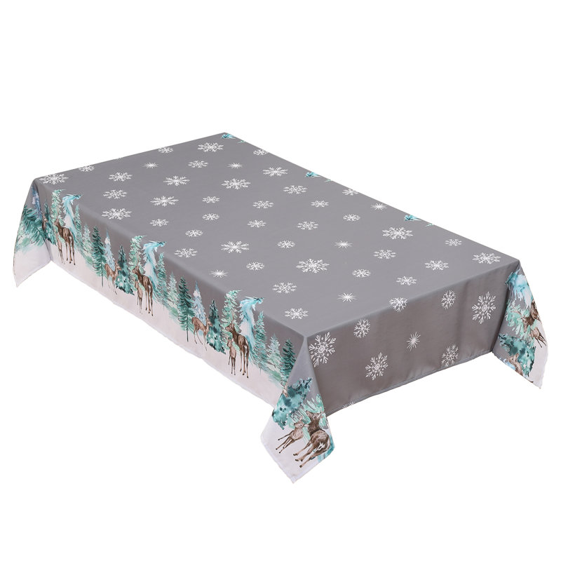 Grey & Green Trees Deer Print Fabric | 100% Polyester Slub Cloth, 150GSM for Curtains, Cushions & Craft Projects, 201 cm L