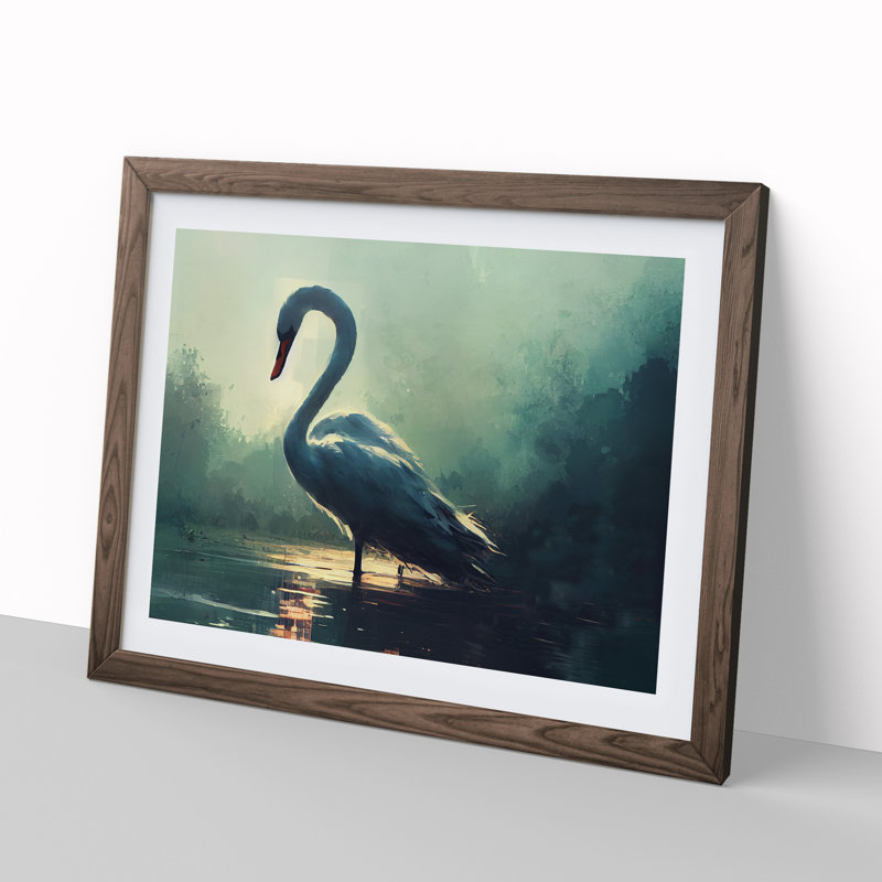 Swan Vol.4 - Single Picture Frame Print, 25cm H x 34cm W x 2cm D, Walnut Framed