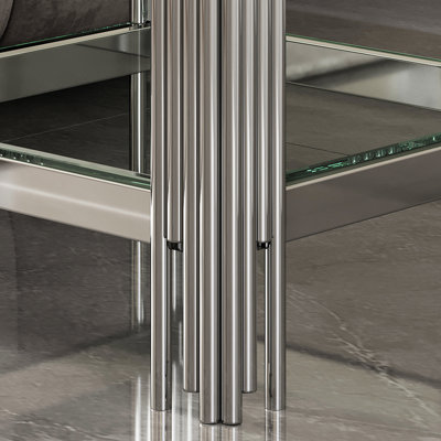 Luxury Glass Top End Table With Silver Frame - Enhanced Storage, Long-Lasting And Easy To Wipe Clean Metal Tempered Extra Reliable