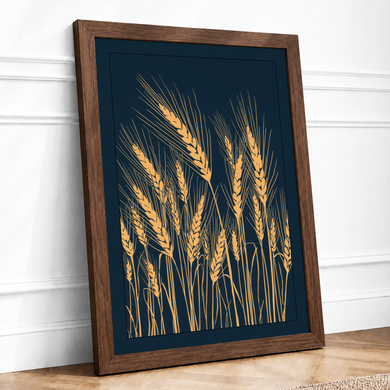 Golden Grain Stalks Botanical - Print, Walnut, A1 - 84.1 x 59.4 cm