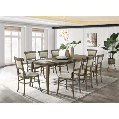 Table de salle à manger 88 pièces 88 po avec rallonge et chaises en tissu blanc cassé 88 po