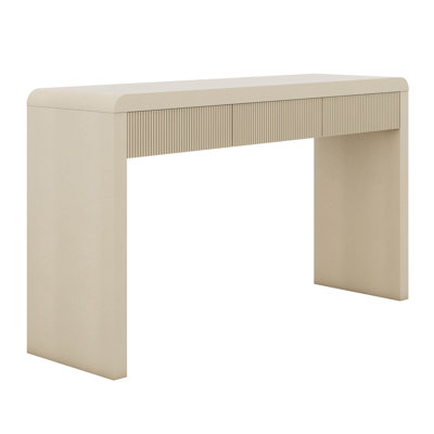 Console Table With 3 Fluted Drawers, Rustic Sofa Tables With Solid Wood Veneer & Wood Grain For Entryway Hallway Living Room