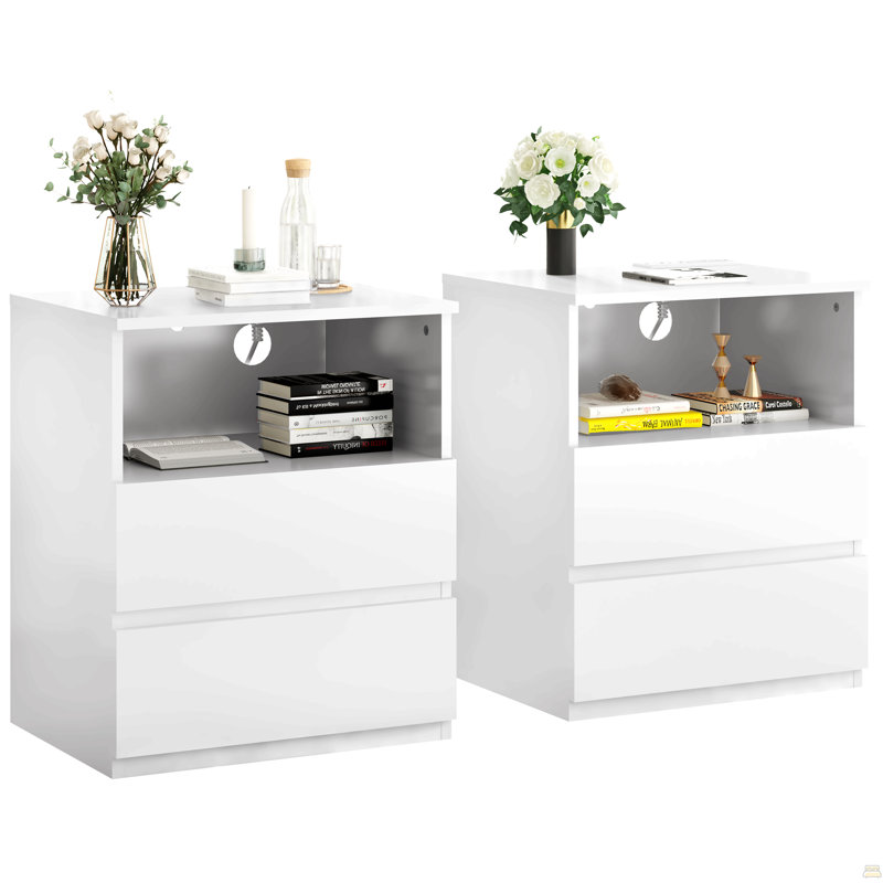 (Ensemble de 2) table de bout avec station de charge USB C rapide, table d'appoint avec 2 tiroirs