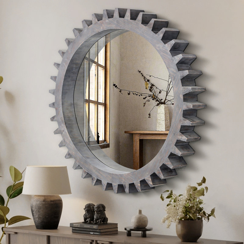 Miroir à engrenage, miroir à cadre en bois pour le vestibule du salon, 2,95 po x 42 po, Marron foncé