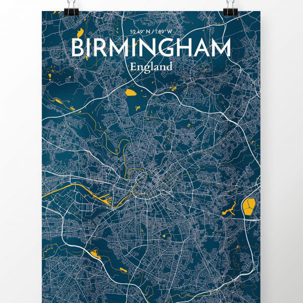 « birmingham city map », reproduction d’impression sur affiche, H 20 po x l 16 po