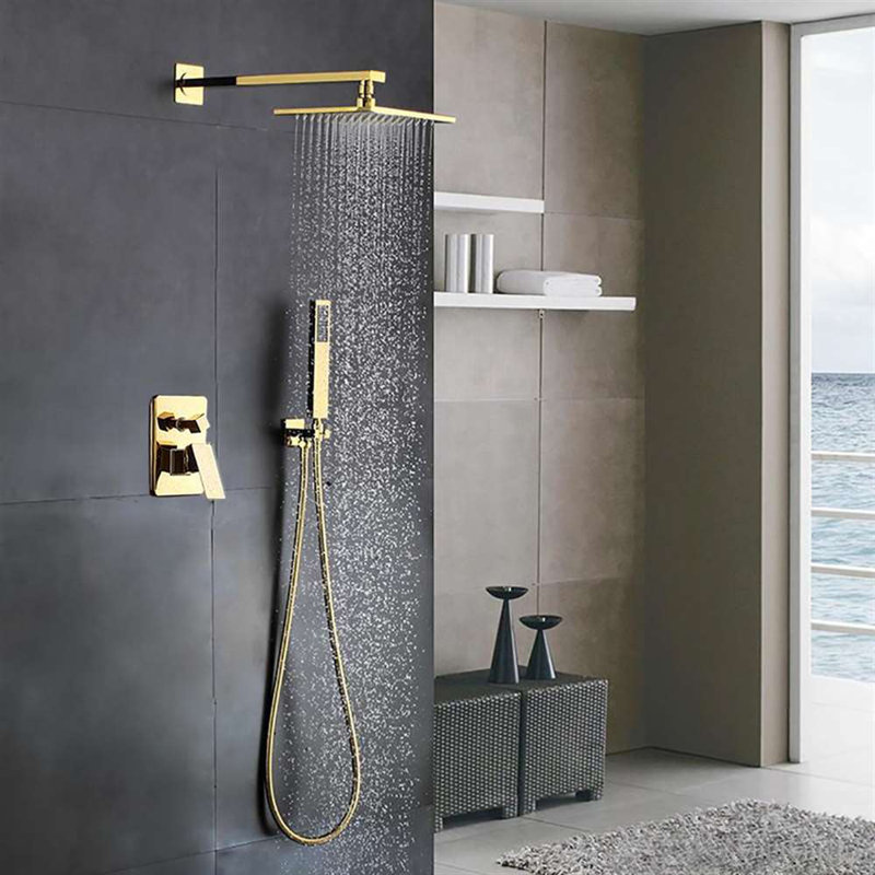 Balsamo Gold In Wall Thermostatic Shower Set with LED and Overhead Options, 1.5" H x 12" W
