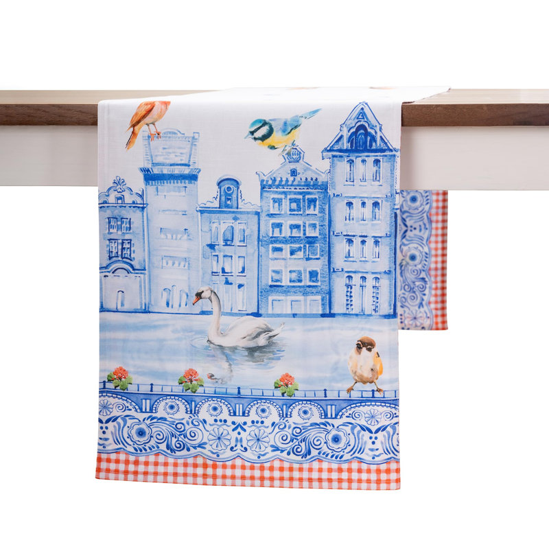 Maison d' Hermine Table Runner 100% Cotton Double Layer Table Runners 108 inches Long Decorative for Home Kitchen Dining Valentines Day Decorations Spring Summer (Amsterdam Canals, 14.5" x 108")