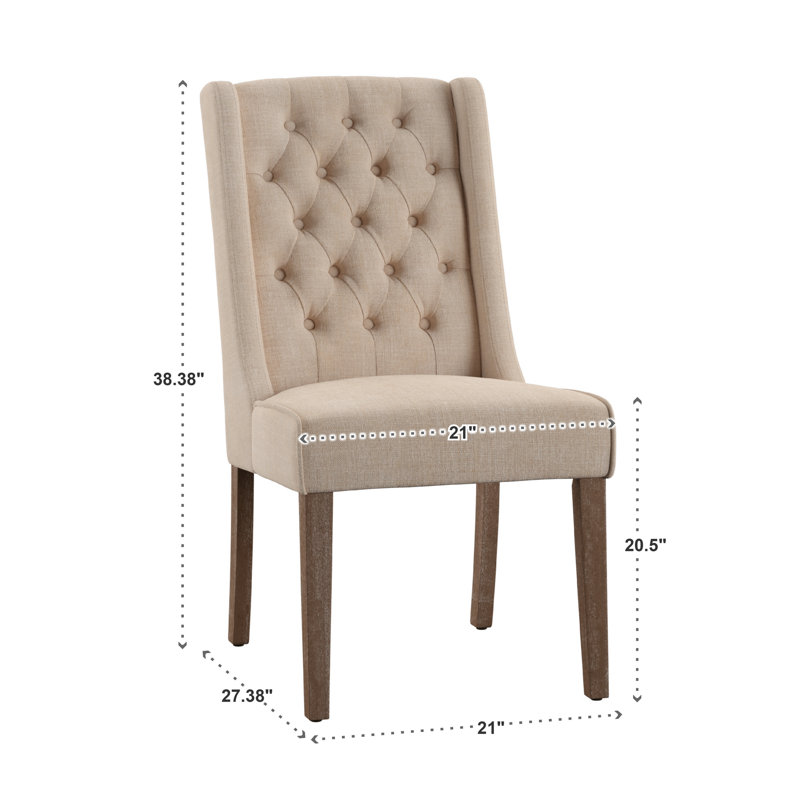 Dukinfield 20.5'' H Tufted Upholstered Side Chair, Beige Linen, Chestnut