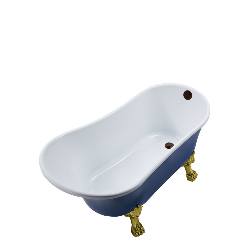55" Streamline Clawfoot Soaking Acrylic Bathtub With Drain, Clawfeet, and Bamboo Tray, Matte Pink, Matte Pink