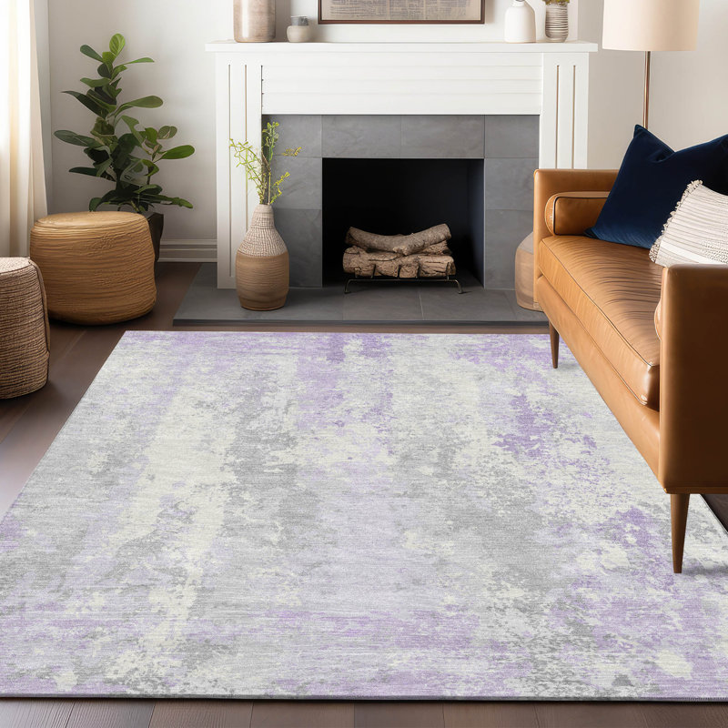 Machine Washable Indoor/Outdoor Xhevrie Lavender Rug, Rectangle 2'6" x 3'10"