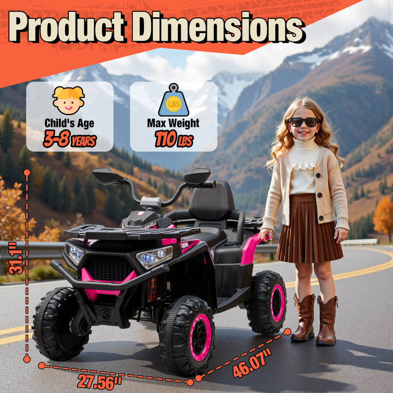 VTT électrique 800W pour enfants - musique Bluetooth, tout-terrain, mode double, protection de sécurité, cadeau pour les enfants de 3 à 8 ans