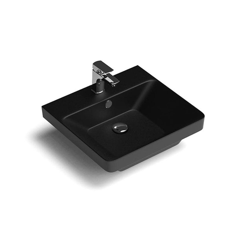 WS Bath Collections 18.1'' Ceramic Rectangular Drop-in Bathroom Sink with Overflow, Single, Matte Black