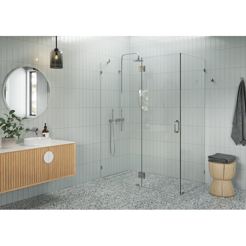 Halo 60 in. x 32 in. x 78 in. 90-degree Fully Frameless Glass Hinged Shower Enclosure, Polished Chrome