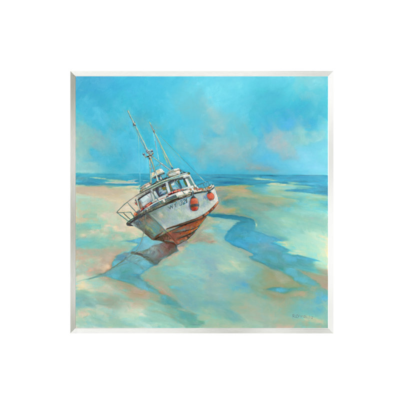Bateau sur la plage à marée basse par Graham Reynolds - Peinture, H 12 po x l 12 po x P 0,5 po, Bois