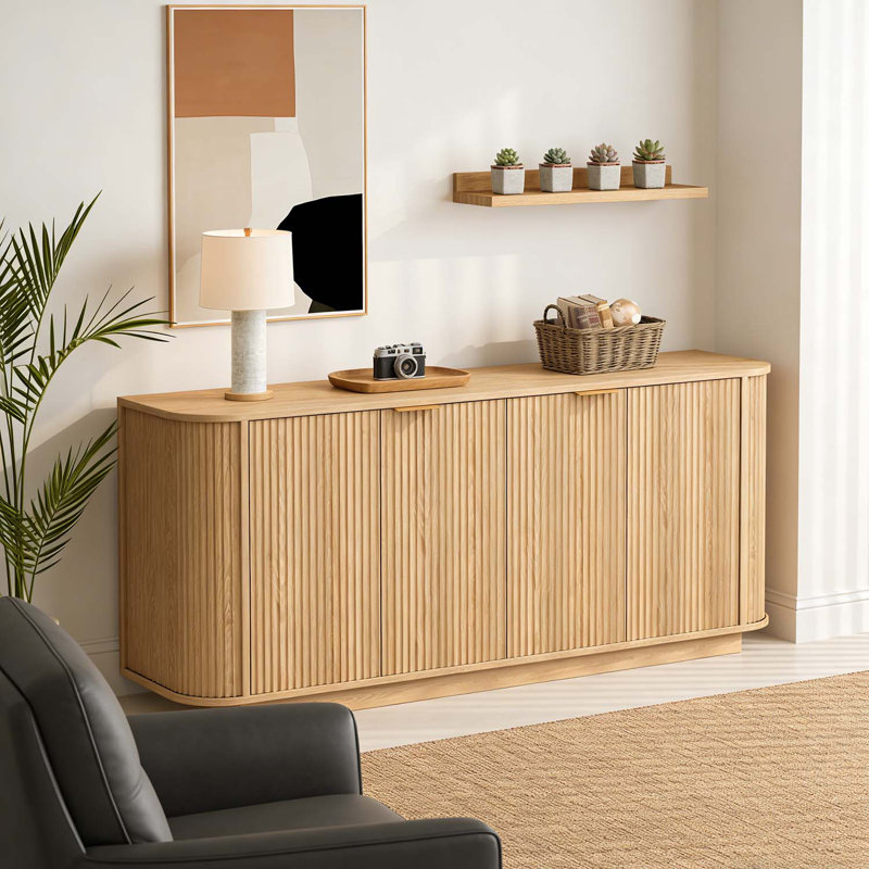 Buffet de rangement ondulé pour la cuisine, le salon et le couloir - Polyvalent et élégant, Naturel
