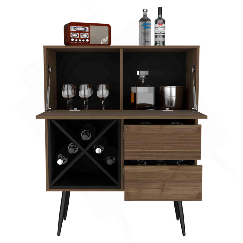 Black Wengue 4-Bottle 2-Drawer Bar Cabinet Mahogany And