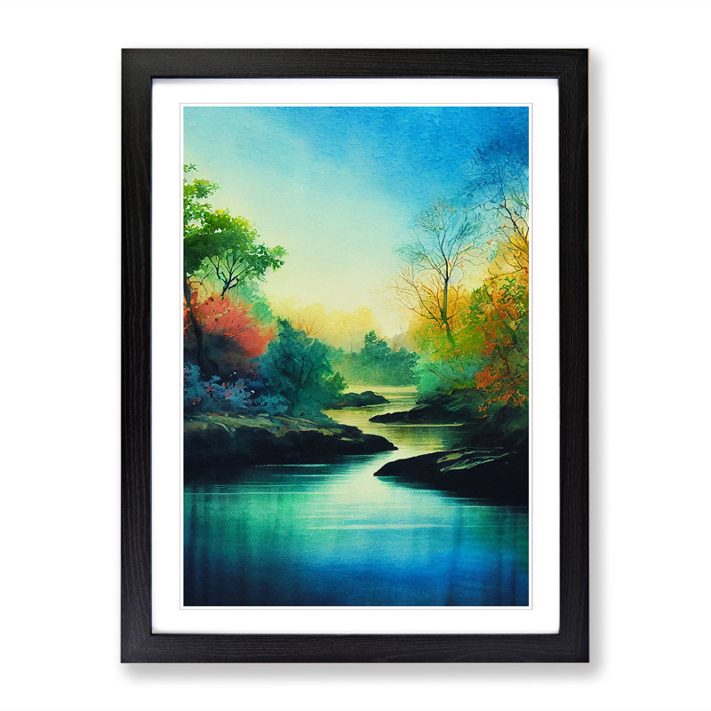 Watercolour River Vol.3 - Single Picture Frame Print, 64cm H x 46cm W x 2cm D, Black