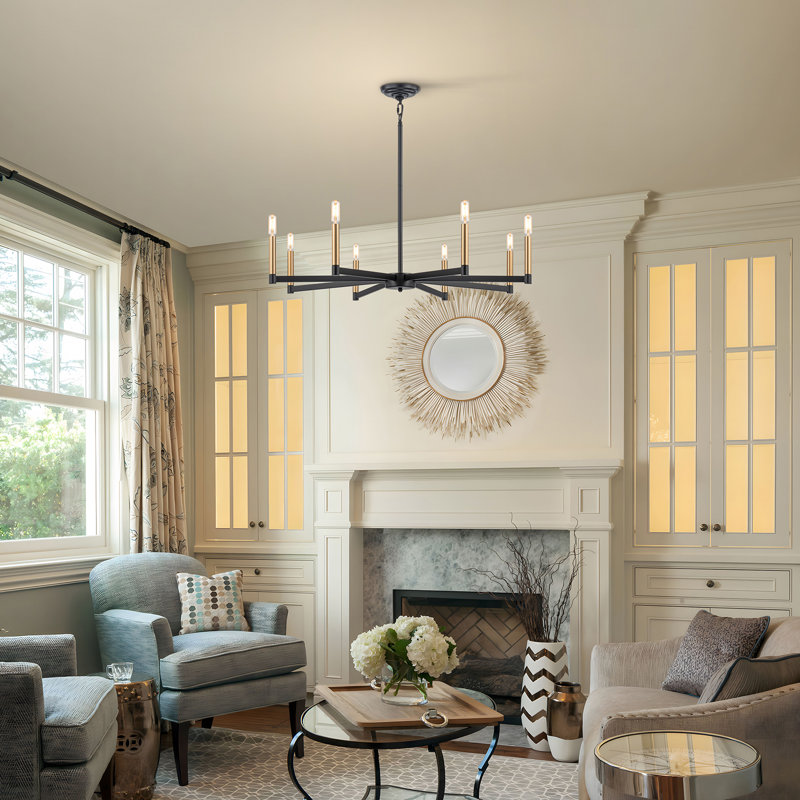 Alcaraz Dimmable Mid-century Modern Candle Chandelier, Gold/Matte Black