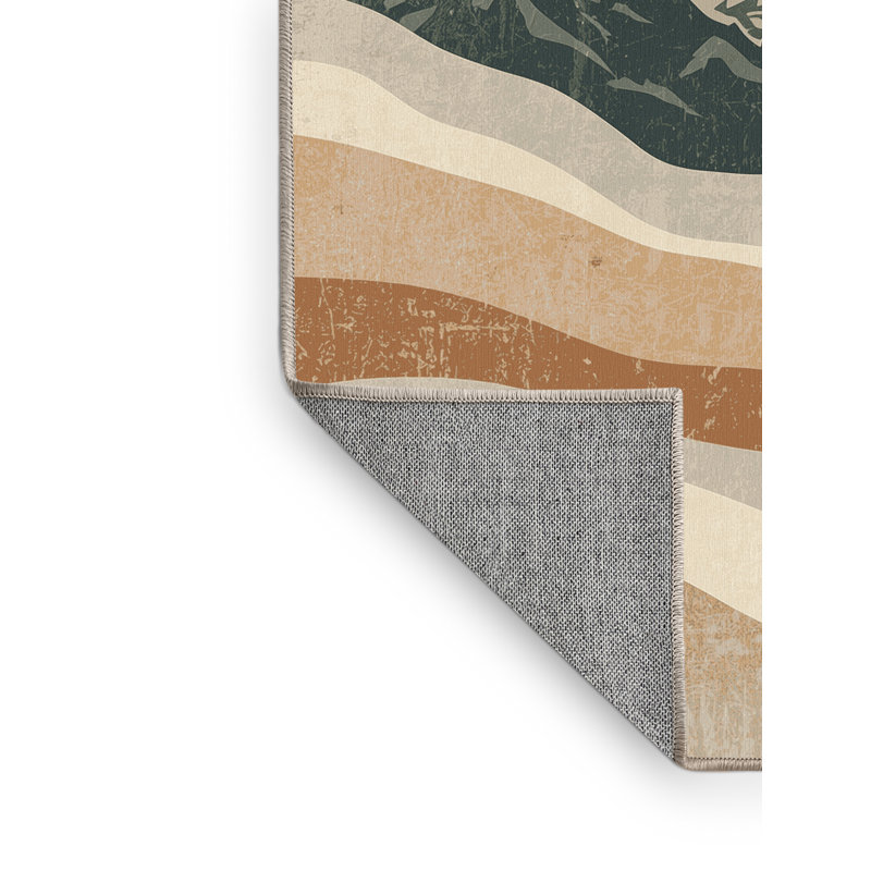 Tapis beige lavable à la machine à motif rétro style rustique Peksenak, 2 pi x 3 pi