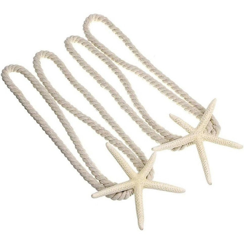 Ensemble de 2 attaches de rideaux en forme d'étoile de mer en corde de coton drapée avec attaches de rideaux en tissu beige et blanc pour l'intérieur et l'extérieur