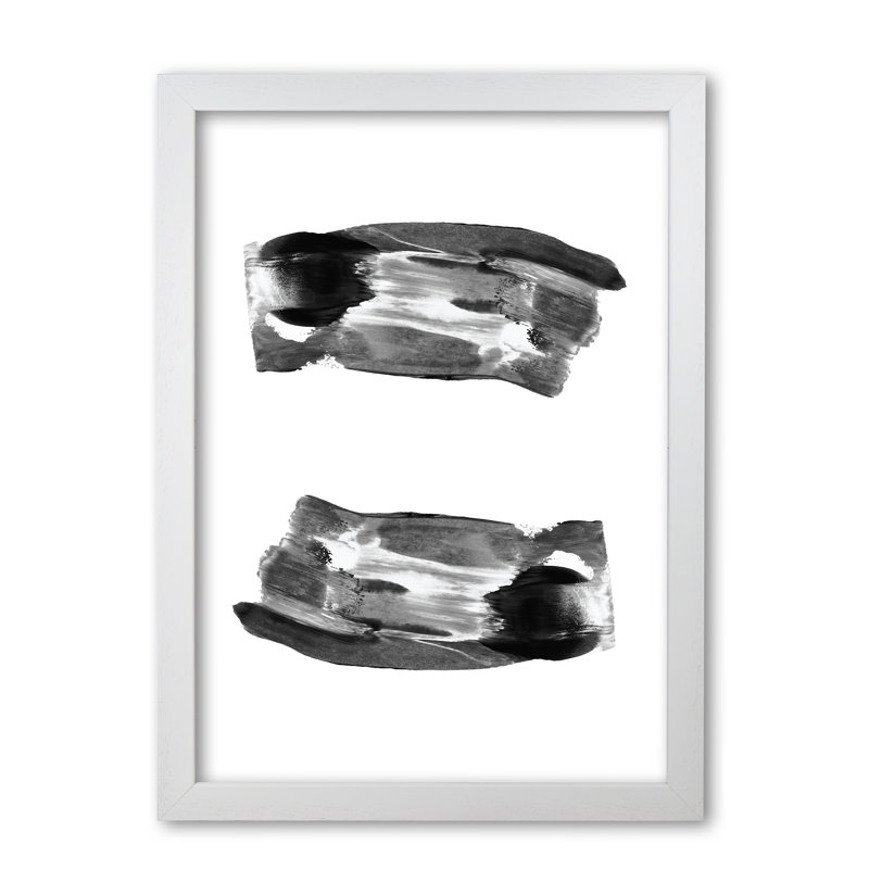 Black Abstract Paint Strokes - Print, 30 cm H x 21 cm W x 5 cm D, White Grain Frame