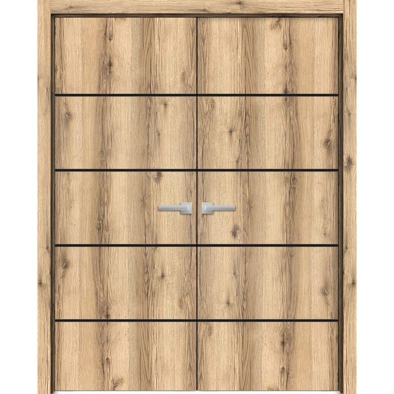 Portes françaises en bois massif massif, 64 po x 80 po, Chêne