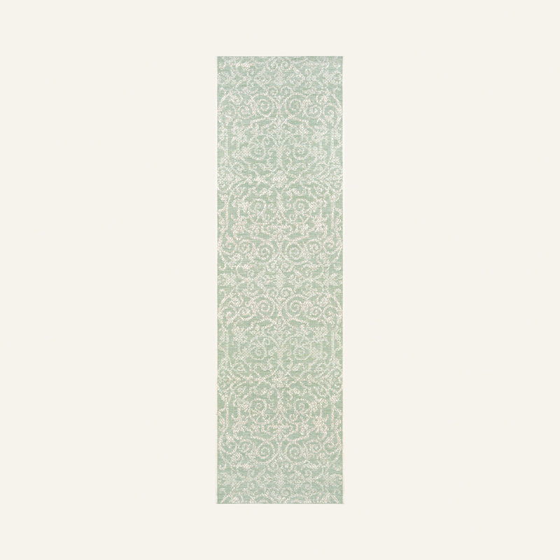 Cassina Floral Ivory Light Green Indoor Outdoor Area Rug, Runner 2'3" x 7'10"