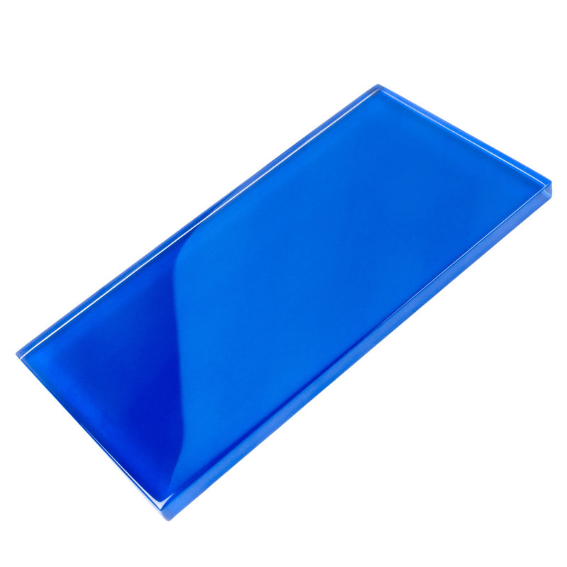 3"X 6" Polished Glass Subway Tile, Blue