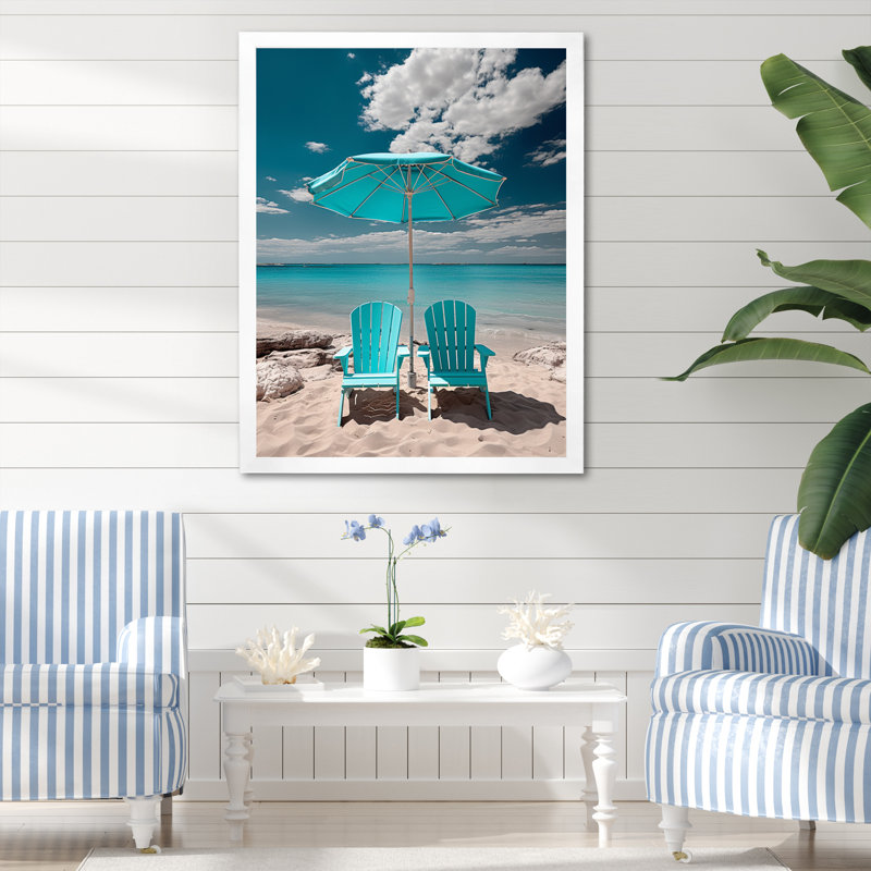 «Beach Sandy Escape Chairs», reproduction sur toile, L 16 po x H 32 po, Cadre photo blanc