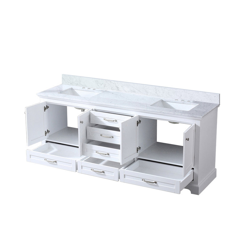 Meuble-lavabo double avec plateau en marbre de culture, Blanc