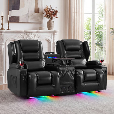 Loveseat Power Recliner Sofa, Faux Leather Wall Hugger Reclining Couch With Console, Extra Wide Home Movie Seating