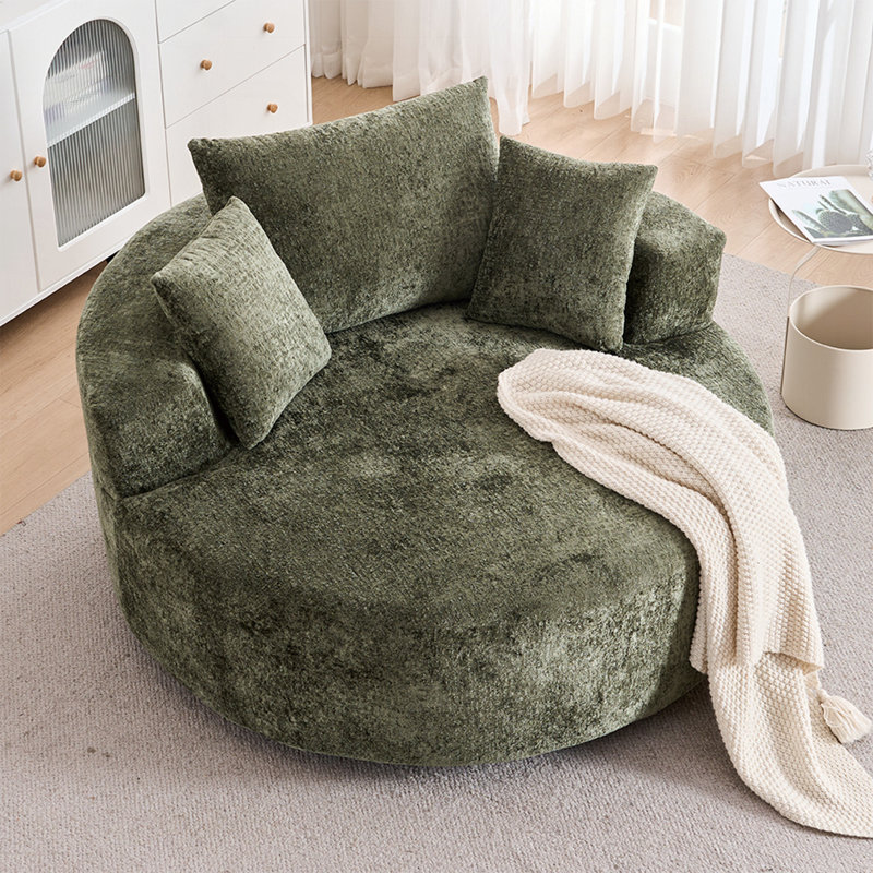 Fauteuil demi-tonneau pivotant en chenille, Green
