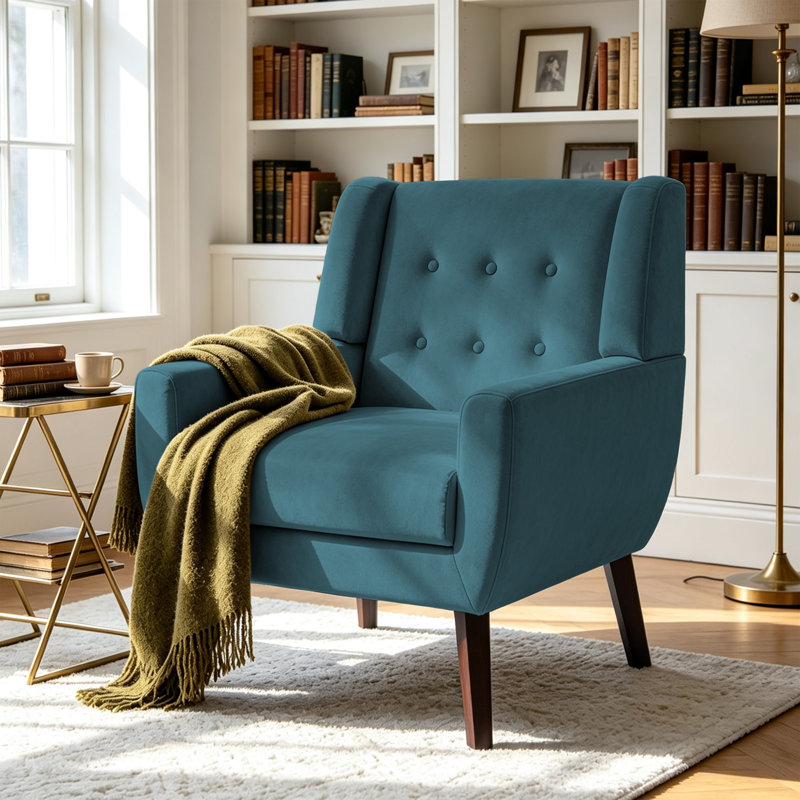 Fauteuil en jacquard Jaqueze, Velours bleu performance