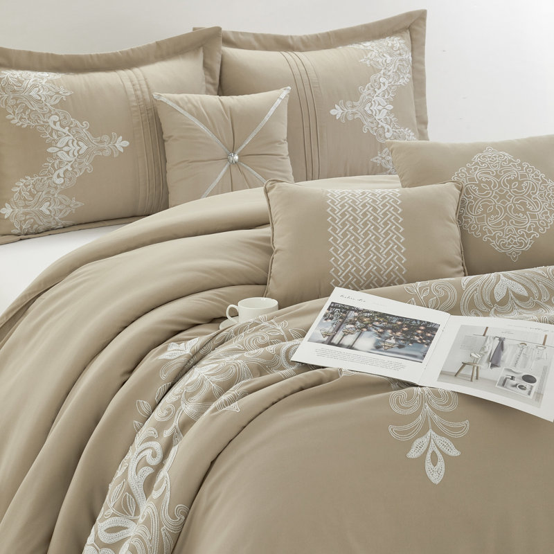 Ensemble d'édredon traditionnel 7 pièces Kelly, Grand, Taupe
