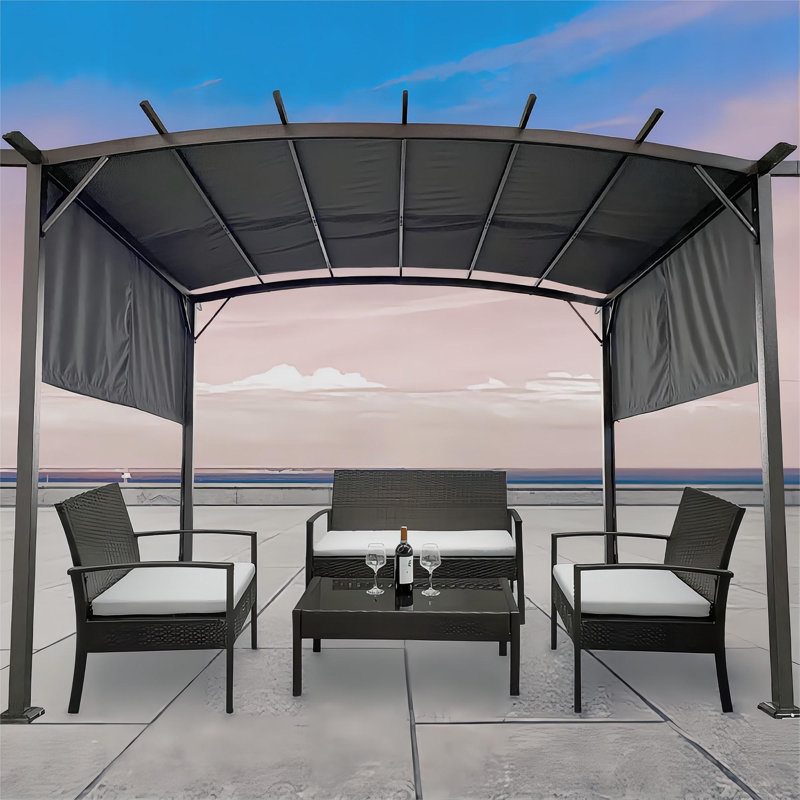 12 pi. L 9 pi. D Pergola en acier avec auvent, gris