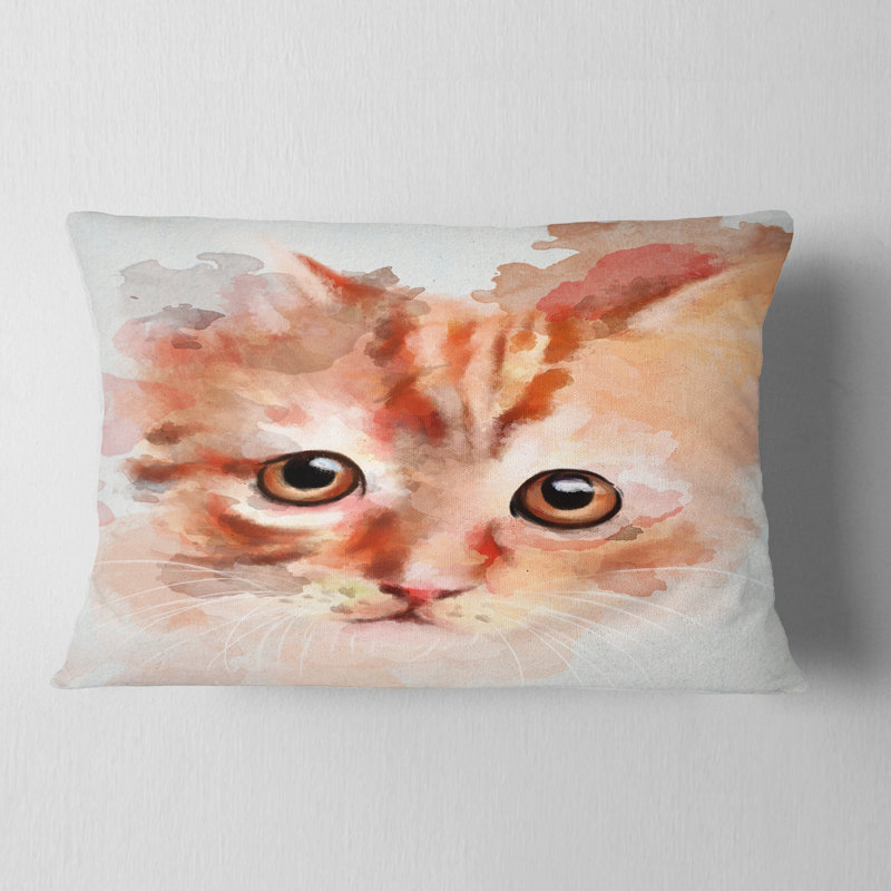 Croquis de chaton aquarelle rouge - coussin décoratif imprimé animal